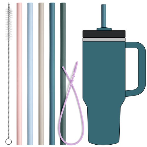 Lpaacat Silicone Straws for 40oz Stanley Cup,5 Pack Reusable Long Rubber Drinking Straw with Cleaning Brush for 20/30/50/64 oz Tumbler