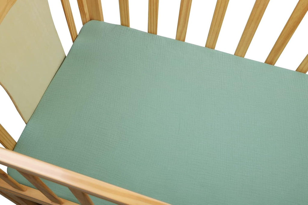 Onacosht Muslin Crib Sheets - Soft, Breathable 100% Cotton Fitted Sheets | 52" x 28" | 2-Pack in Grey & Green