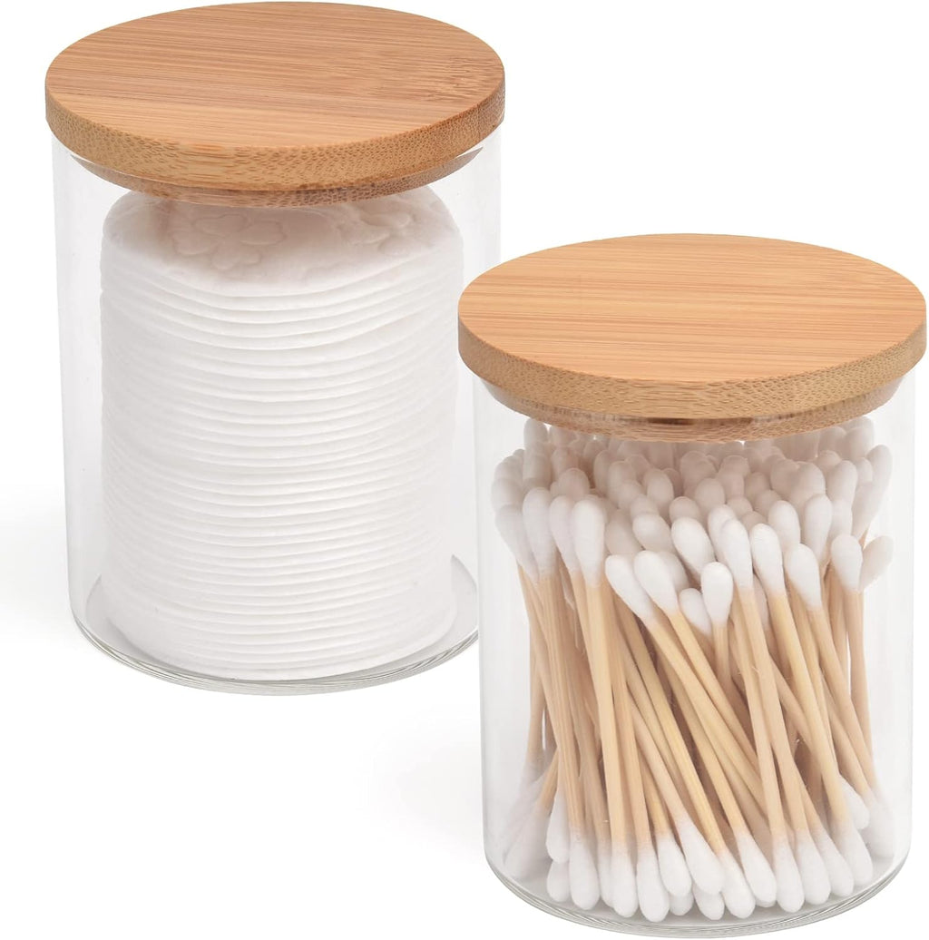 BKYFPQ Glass Qtip Holder Dispenser Set - Stylish Apothecary Jars with Lids | Vanity Makeup Organizer