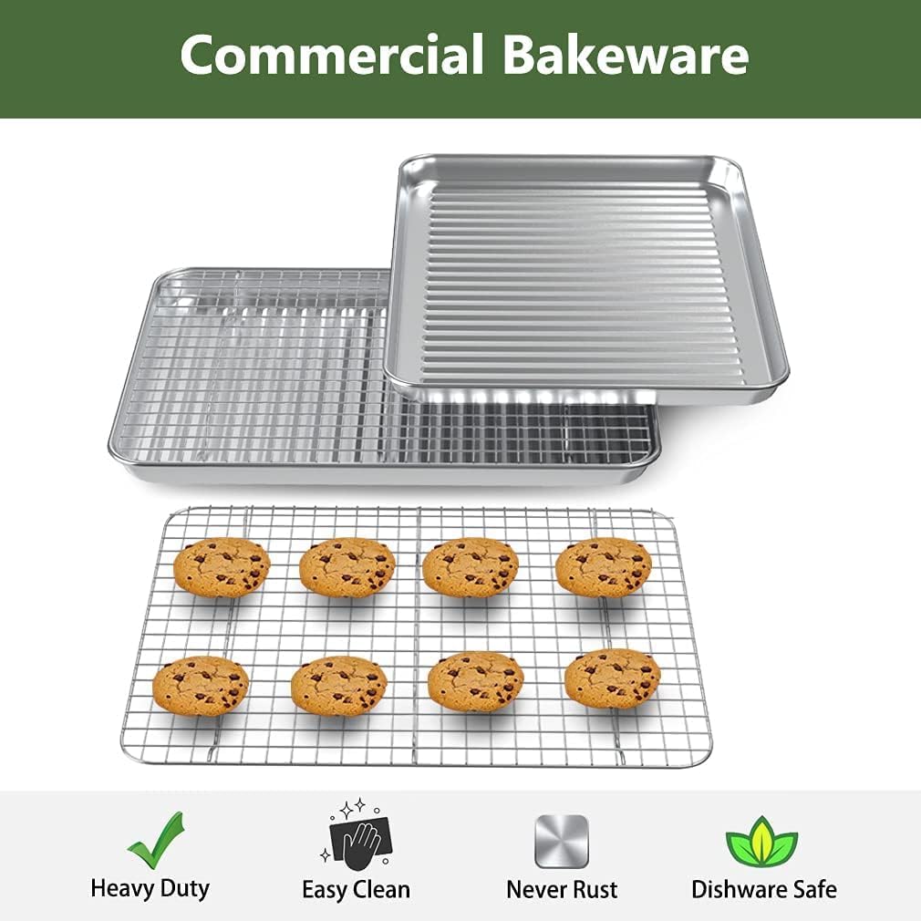 ROTTAY Baking Sheet Set - Stainless Steel Cookie Pans with Cooling Racks | Nonstick, Heavy Duty, 16 x 12 Inches