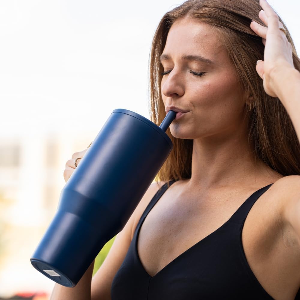 Skiennix 40 Oz Insulated Tumbler - 100% Leakproof Stainless Steel Travel Mug with Handle & Straw | Navy