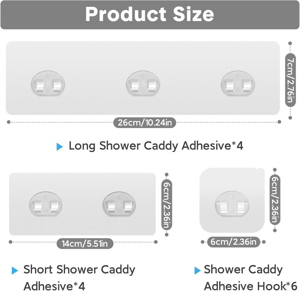 Skiennix Shower Caddy Hooks - Waterproof Adhesive Wall Hooks for Easy Bathroom & Kitchen Storage | 14 Pack