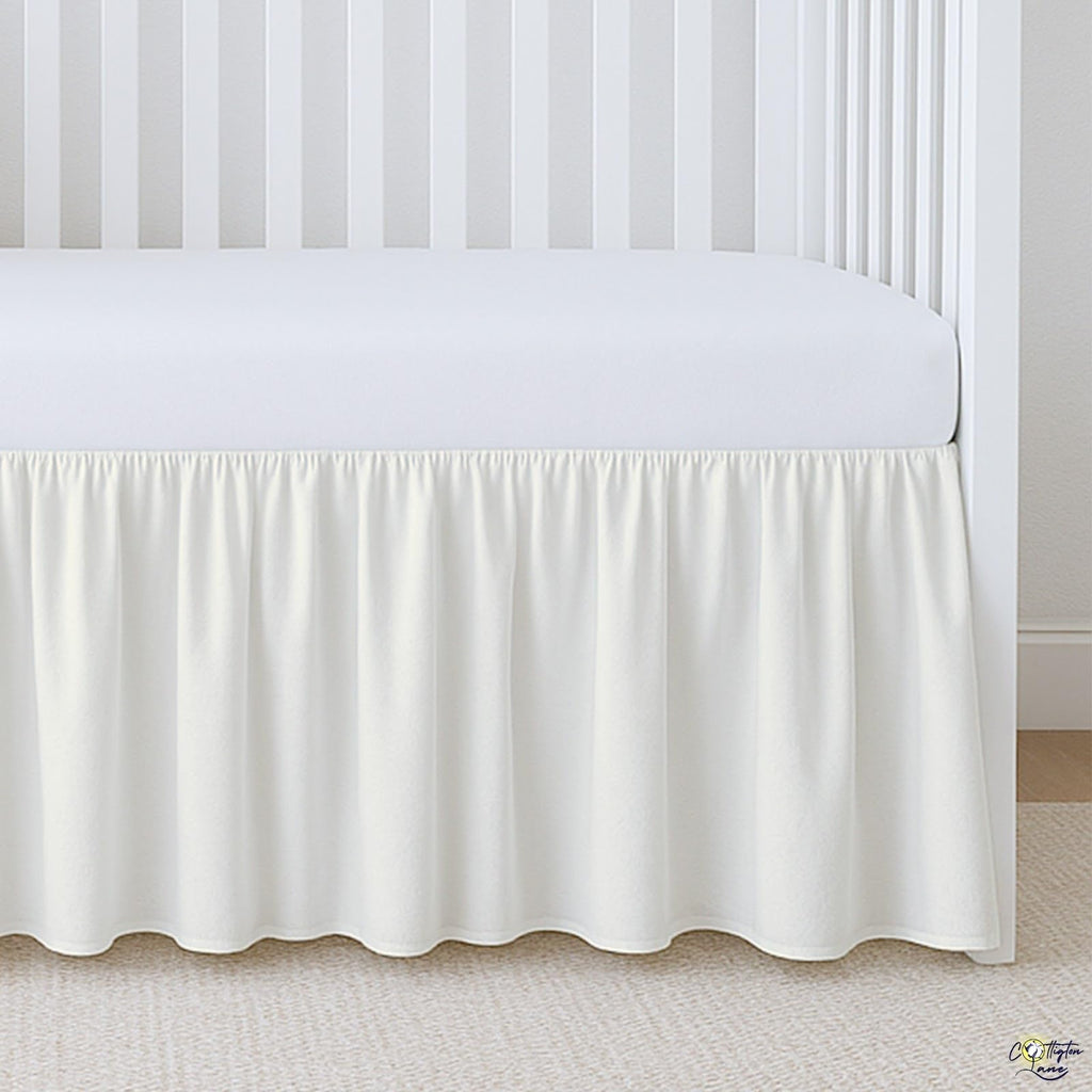 Cottington Lane Ivory Crib Skirt Dust Ruffle, Soft & Durable Nursery Crib Toddler Bedding Skirt for Baby Girls or Boys, Fits Standard Cribs 28" x 52" with 14" Drop, Classic Ruffled Design