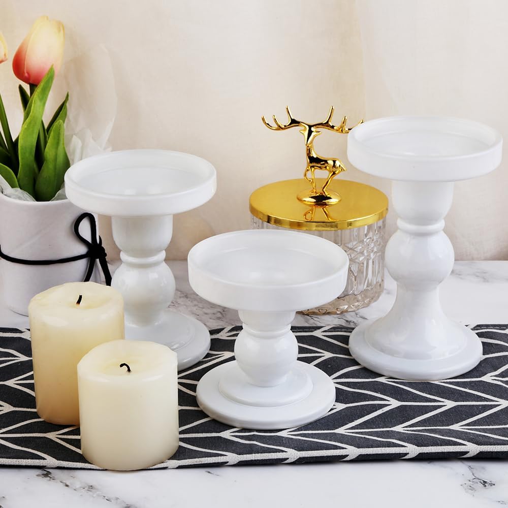 Skiennix 3-Piece White Glass Candlestick Set - Elegant Crystal Holders for Weddings & Decor