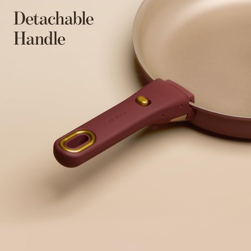 CAROTE Titanium Reinforced Nonstick Frying Pans Skillets 2 piece Set with Lids, Non-Stick Fry Pan Egg Pan with Detachable Handle, PFOS, PFOA Free, Induction Compatible(10-inch & 12-inch), Burgundy