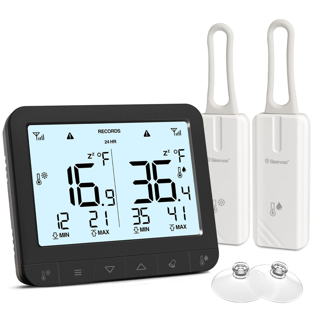 Geevon Digital Wireless Refrigerator Thermometer with Alarm, Low Battery Warning Icon, Max/Min Temperature LCD Display, Suitable for Domestic or Commercial Use Freezer Thermometer with Alarm