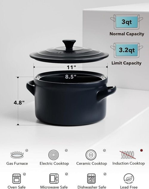 LE TAUCI 3 Qt Ceramic Dutch Oven - Lightweight, Non-Toxic & Dishwasher Safe for Bread Baking | Midnight Blue