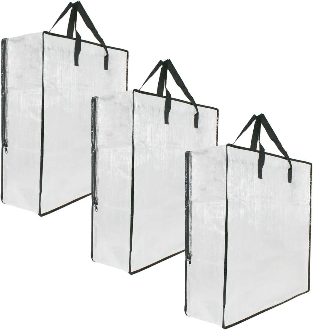 Skiennix Clear Storage Bags - 3 Pack Zippered Organizers with Handles for Blankets & Bedding