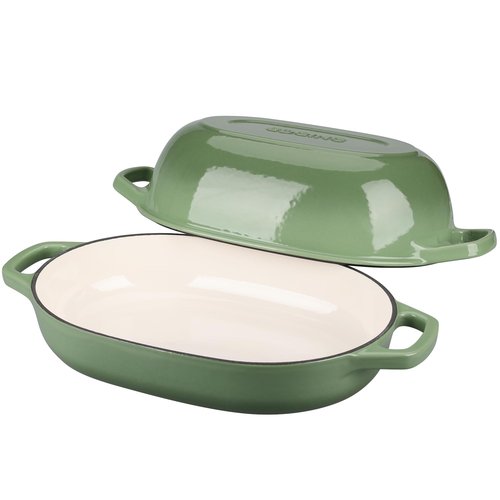EDGING CASTING Enameled Cast Iron Oval Dutch Oven Pot with Lid, Dutch Oven for Sourdough Bread Baking, Oval Bread Pan, Bread Oven, Bread Dutch Oven, 7qt, Pistachio Green