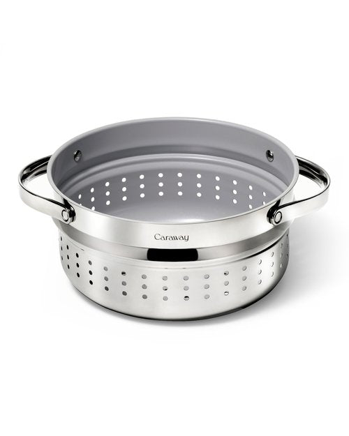 Caraway Steamer - Stainless Steel Steamer with Handles - Non Stick, Non Toxic Coating - Steam Veggies, Seafood, and More - Compatible With Our Dutch Oven or Sauce Pan - Large