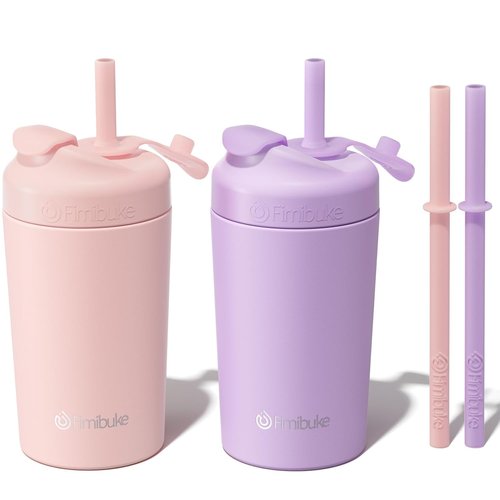 Fimibuke Kids' 10 OZ Spill-Proof Straw Cups - Leak-Proof Insulated Tumblers with Silicone Straw | 2 Pack