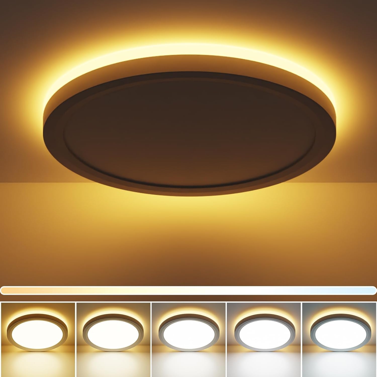 Skiennix 19-Inch LED Flush Mount Ceiling Light - 36W, 3960LM, Night Light Feature | Large Round White Fixture for Bedroom, Bathroom, Kitchen