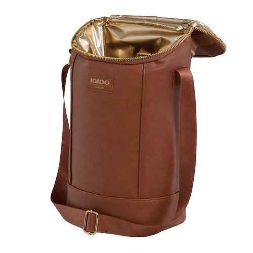 Igloo Luxe Collection Beverage Tote, MaxCold Insulation, Removable Divider, Metallic Liner (Cognac)