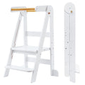 Foldable Toddler Tower 95% Preassembled Kitchen Stool Helper Folding Step Stool for Kids Montessori Toddler Standing Tower with 3 Adjustable Height Helper Tower for Kitchen Counter Sink White
