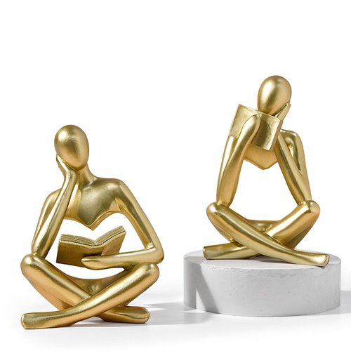 suruim Gold Reading Women Statue, Thinker Sculptures, Abstract Art Figurine, Gold Shelf Decor, Gold Desk Decor, Bookshelf Decorations for Home, Living Room, Bedroom, Office, Table, Reading Room (A)