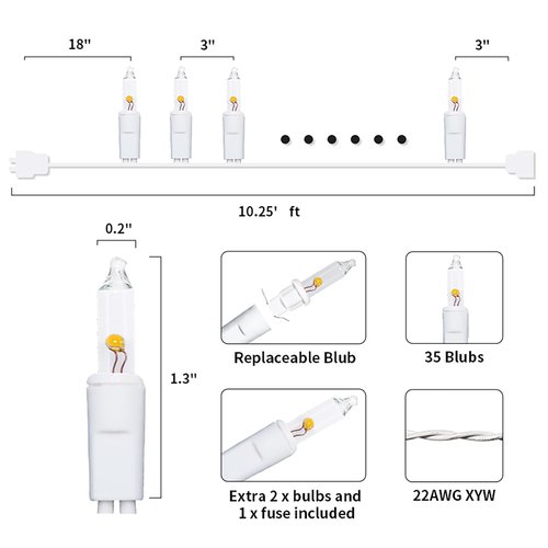 New Upgraded Clear Christmas Lights - 35 Count Classic Warm White Mini String Lights with LED Bulbs for Tree, Crafts, Indoor and Outdoor Use, UL Certified, Connectable, 8.5 Feet White Wire