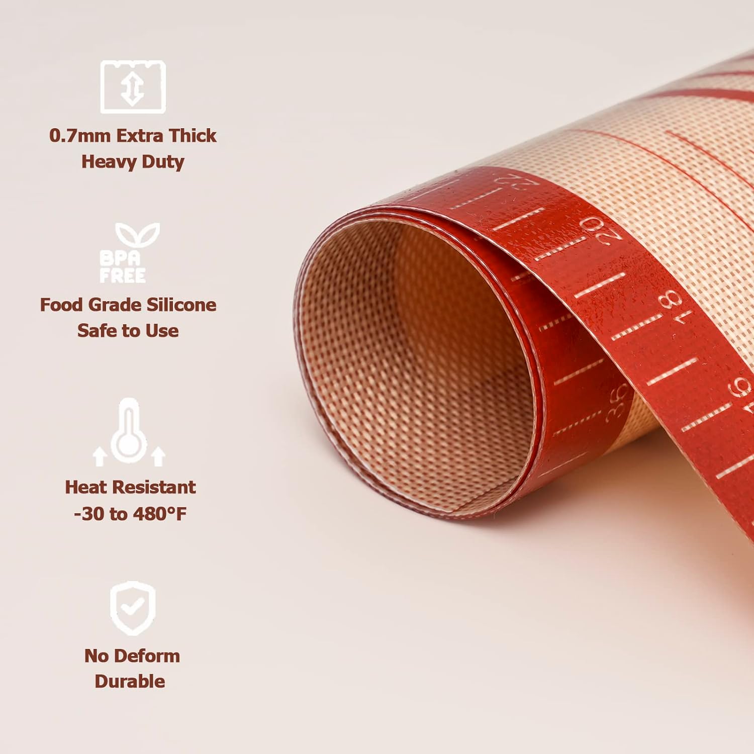 Sapid Extra Thick Silicone Pastry Mat - Non-Slip Baking Surface with Measurements | Extra Large 20" x 28" Red