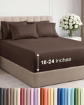 Skiennix Extra Deep Queen Sheet Set - 6 Piece Breathable Cooling Bedding - Soft, Wrinkle-Free Brown