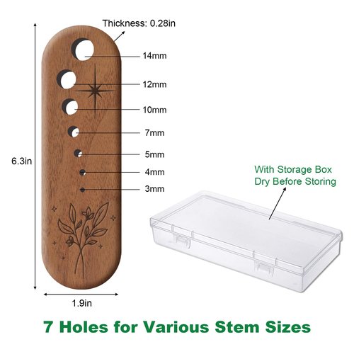 Black Walnut Herb Stripper Vegetable Leaf Herb Stripper Chopper Tool Handmade Wood Uncoated 7 Hole Sizes Durable & Elegant Kitchen Tool with Storage Case Ideal Gift for Cooks
