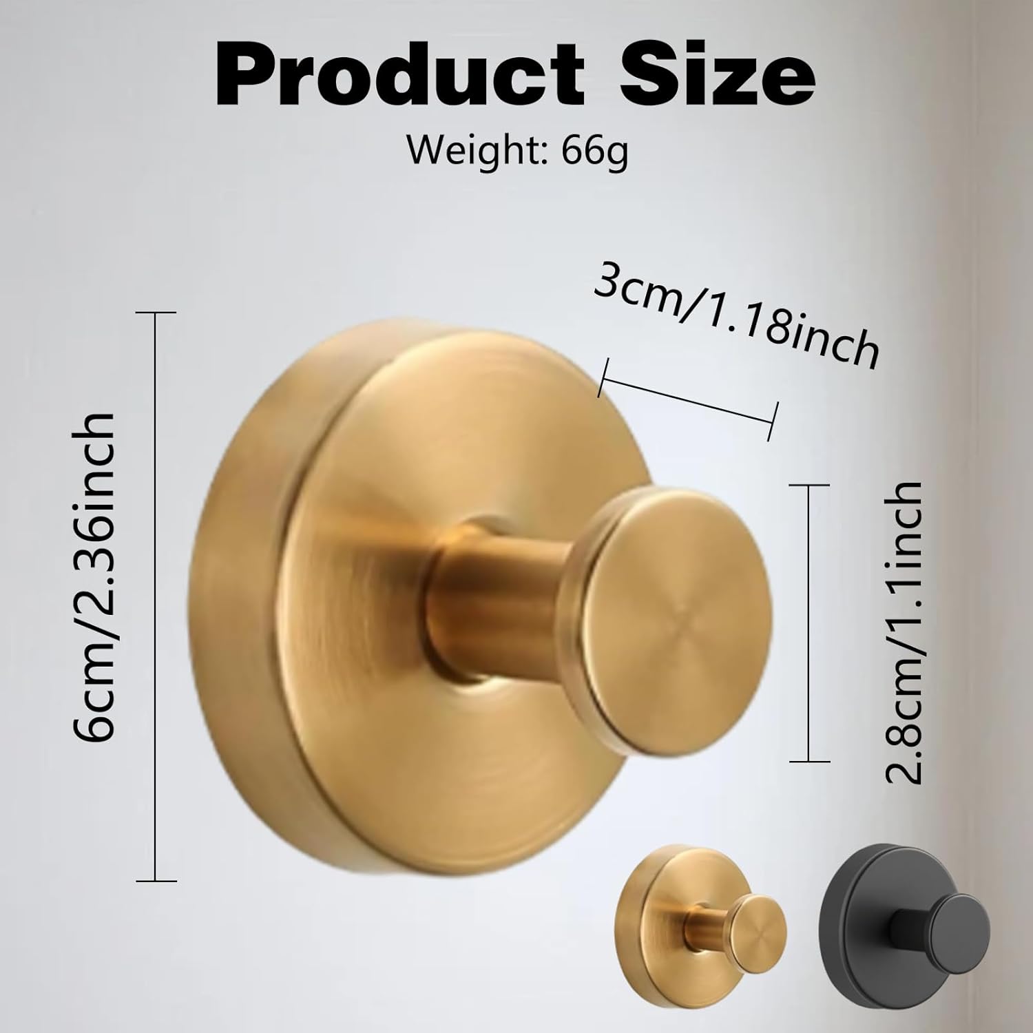 Skiennix Suction Cup Hooks - No-Drill Bathroom Towel Holders | 2Pcs Gold for Showers & Mirrors