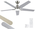 putroad 52 Inch Ceiling Fans with Lights: Brushed Nickel Ceiling Fan with Light and Remote for Bedroom Living Room Dining room Patio, 3CCT Dimmable 6 Speeds Reversible Quiet DC Motor