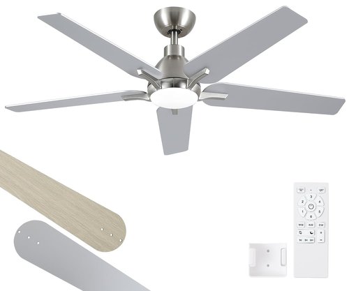putroad 52 Inch Ceiling Fans with Lights: Brushed Nickel Ceiling Fan with Light and Remote for Bedroom Living Room Dining room Patio, 3CCT Dimmable 6 Speeds Reversible Quiet DC Motor