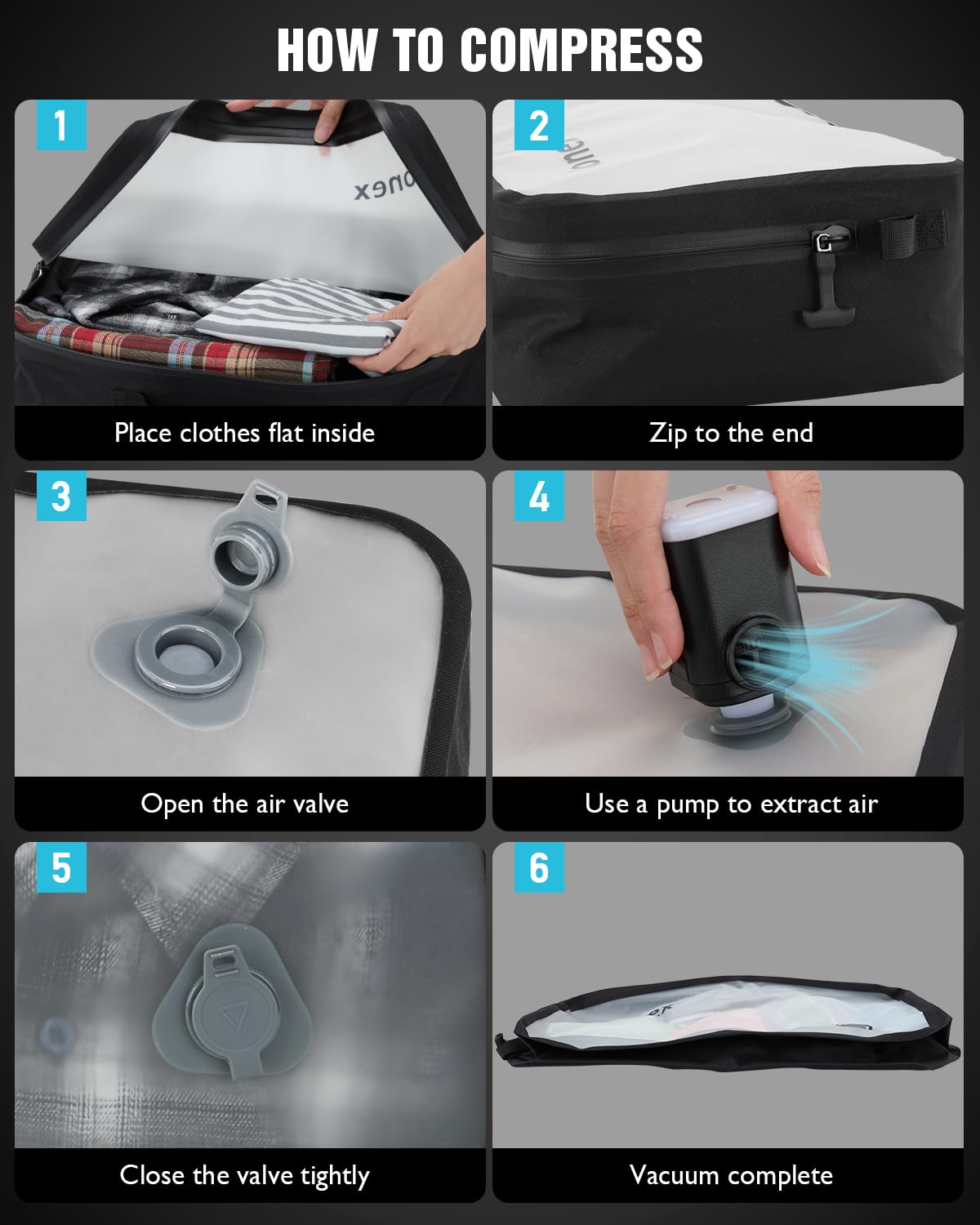 Gonex Vacuum Travel Bag with Pump, Reusable Compression Packing Bag with Handle & Transparent Window, Wide Opening, Waterproof Travel Storage Organizer for Carry-On Suitcase, Backpack (1PC+Pump)