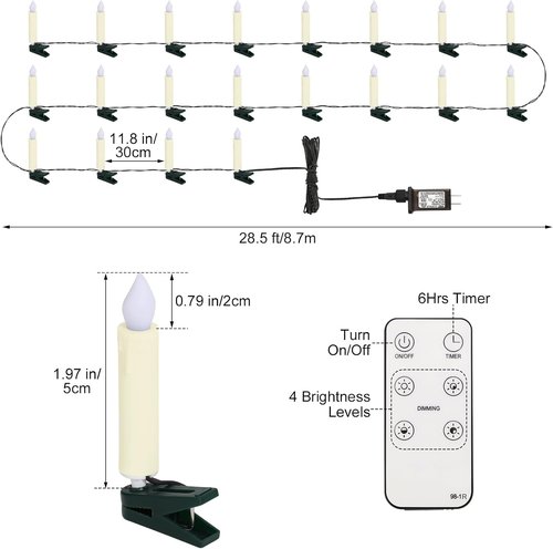 Lewondr Christmas Tree Candle Lights - 20 LED Flameless Flickering Candles with Remote Timer | Beige Holiday Ornaments