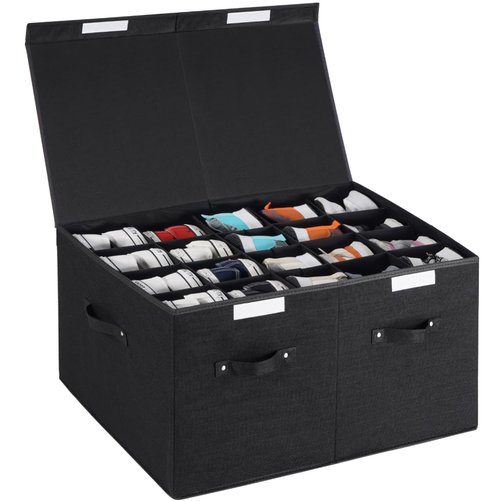 FBBABB Large Shoe Organizer for Closet Fits 20 Pairs, Shoe Storage Box Bins Containers with Lid and Adjustable Dividers for Shoes, Sneakers and High Heeled, Hard Shell and Stackable （Black）