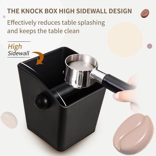 IAOSEN Espresso Knock Box Square High Side Wall Splash Prevention Design Knock Box Shock Absorbing Non Slip Knock Box Espresso With Removable Knock Bar Espresso Accessories for Home/Office