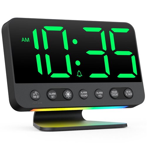 AuroraCalm Digital Alarm Clock with Large Numbers for Bedrooms: Bold Display Readable Across The Room with 5 Level Brightness - 5 Alarm Sounds 8 Night Lights for Kids Seniors Teens - Green