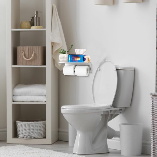 Toilet Paper Holder Wall Mount with Shelf Bjiotun Stainless Steel Toilet Paper Storage Tissue Roll Holder for Bathroom Storage Holds