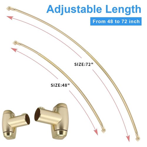 Curved Shower Curtain Rod, TOPROD Round Shower Curtain Rod 48 to 72 Inches Adjustable, Rounded Bowed Stainless Steel Shower Rods for Bathroom, Bathtub, More Shower Space, Bright Gold, Need to Drill