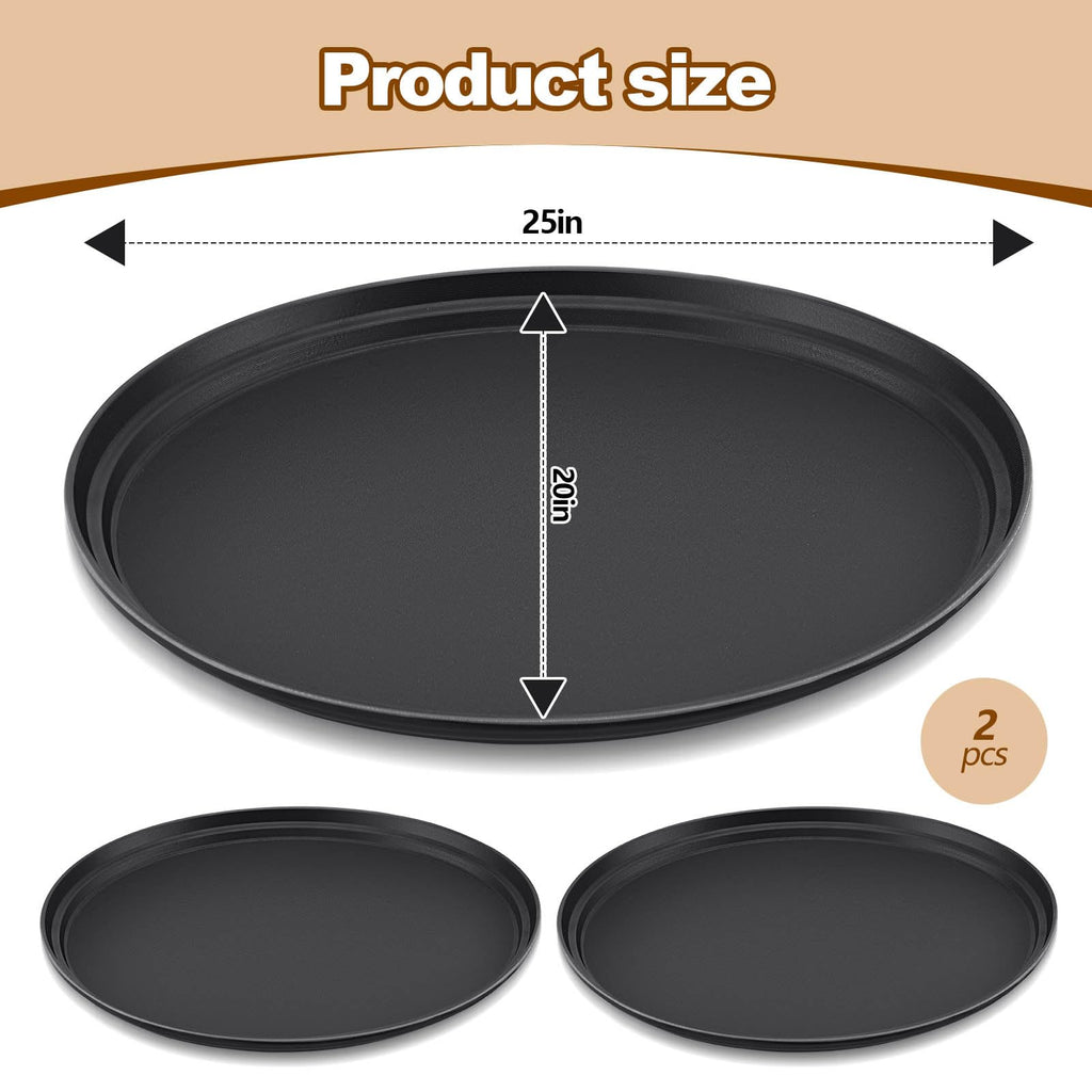 FillTouch 2 Pcs Restaurant Serving Trays PP Plastic Non Slip Rubber Lined Large Oval Tray for Kitchen Dining Room Cafeterias Fast Food Service (25 x 20 Inch,Black)