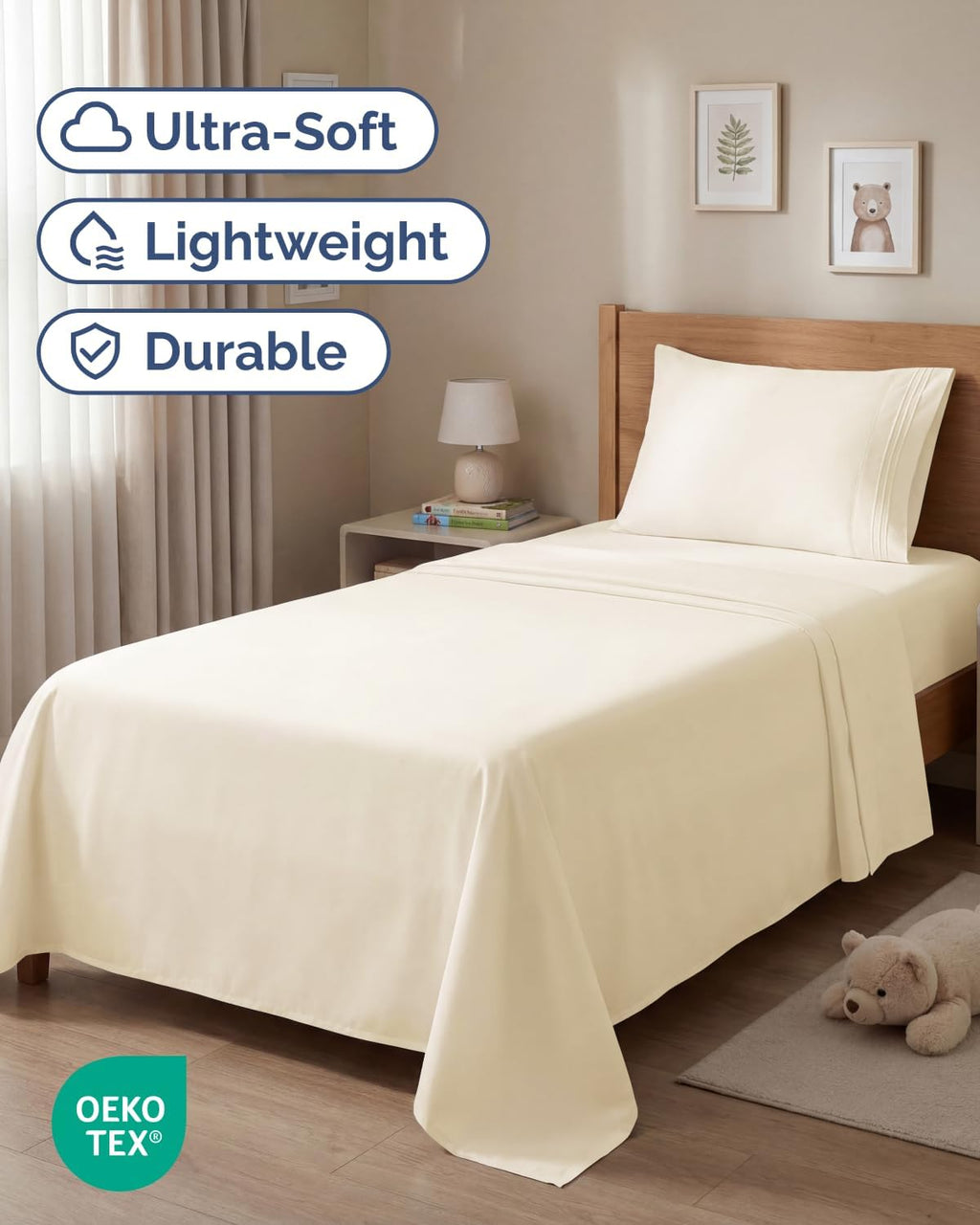 Comfy Twin Size 3-Piece Sheet Set | Breathable & Cooling Hotel Luxury Bedding - Ultra-Soft, Deep Pockets, Off White