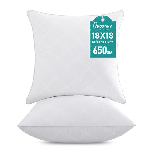 Oubonun 18x18 Inches Pack of 2 Throw Pillows Inserts, White Square Cushion Inner Soft Fluffy Plump Stuffer Pillows Inserts for Sofa Bed Couch
