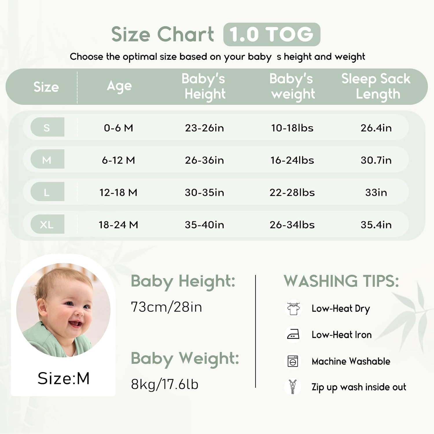 Yoofoss Baby Sleep Sack - Super Soft Rayon Bamboo Wearable Blanket for 6-12 Months | 1.0 Tog, 2-Way Zipper