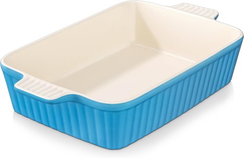 MALACASA 4.4 QT Baking Dish - Durable Ceramic Casserole Pan with Handles | 9x13 Blue Lasagna Dish