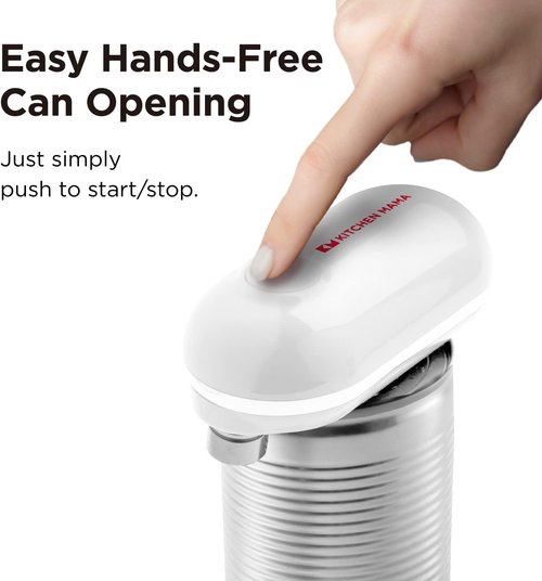 Kitchen Mama Mini Electric Can Opener - Smooth Edge, One-Press Operation | Portable & Cordless (White)