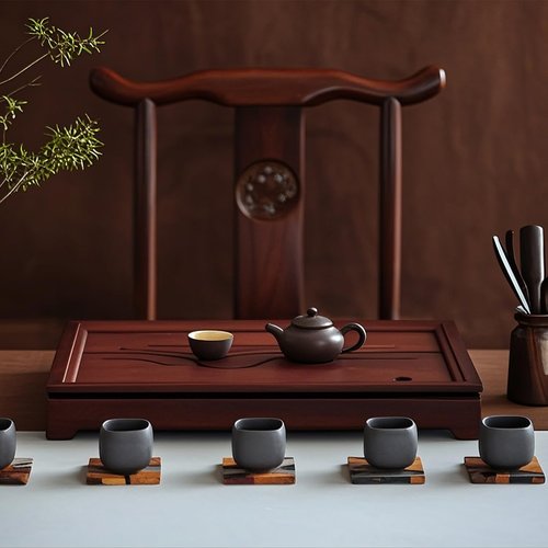 JIKUGO Bamboo Tea Tray Chinese Kungfu Tea 19.5x13.3x2.55in Serving Tray Vintage Tea Set Office Tea Tray Gongfu Water Storage Bamboo Tea Table Large