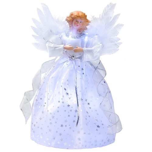 Light Angel Treetop, 12" Standing White Angel Christmas Tree Topper or Table Top, White Lighted Angel Tree Topper -Christmas Tree Topper Decoration Ornament for Home (Silver)
