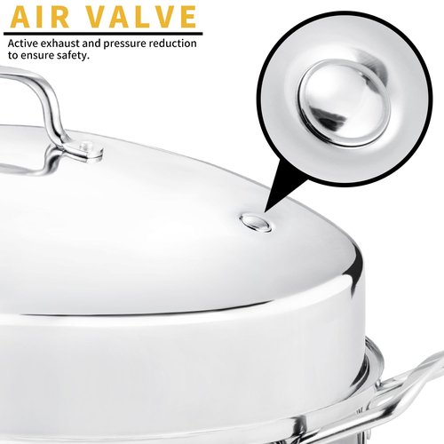 JY COOKMENT 22" Large Roasting Pan with Rack and Lid,Oval Turkey Roaster Pan for oven,Stainless Steel Roasting Pan with rack,Best Gift for Mother or Father.