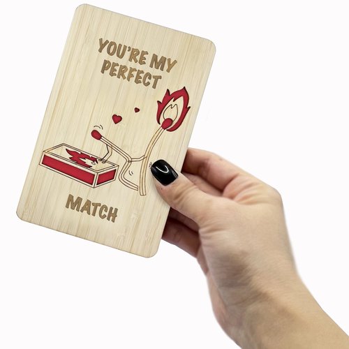 VANSUN Wooden Valentine’s Day Card for Couples, You’re My Perfect Match Wooden Love Card, Engraved Romantic Anniversary Card,Birthday for Boyfriend Girlfriend Husband Wife