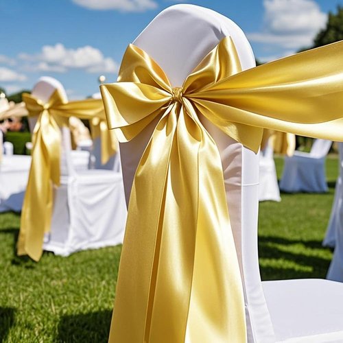 Gankar Satin Chair Sashes Bows 7x108 Inch Party Dinning Room Chairs Accessories Knots Ties for Wedding Birthday Banquet Baby Shower Hotel Christmas Celebration Decoration（50 Pack, Gold）
