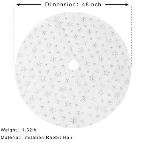 48inch White Christmas Tree Skirt Tree Carpet Blanket, Soft 4ft Xmas Christmas Tree Blanket with Silver Snowflake White Faux Fur Carpet for Christmas Holidays