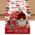 Valentine Red Buffalo Plaid Gnomes Heart Table Runner 13x72 Inch, Linen Love Kitchen Dining Table Decoration for Home Party Holiday Wedding Anniversary