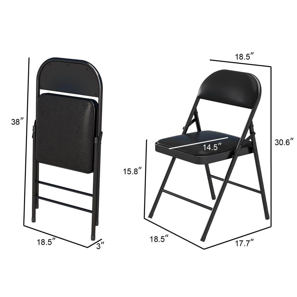 VENI HOME Folding Chairs with Padded Seats,Portable Foldable Chairs Seat with Steel Frame for Home and Office, Wedding Party Events, Black, Set of 4