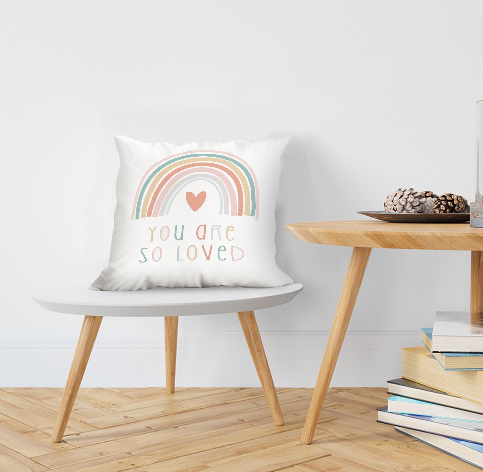 You Are So Loved Boho Rainbow Throw Pillow Cover,18"X18" Decorative Pillowcase Cushion Cover For Sofa Couch Bed,Bohemian Home Girls Room Kids Room Nursery Decor, Gift For Boho Lovers Girls Kids