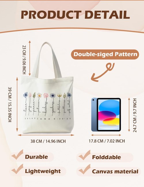 Supwhd Bible Bags for Women, Christian Tote Bag, Fruit of the Spirit Galatians 5:22-23, Bible Verse Christian Canvas Tote Bags Gifts for Women