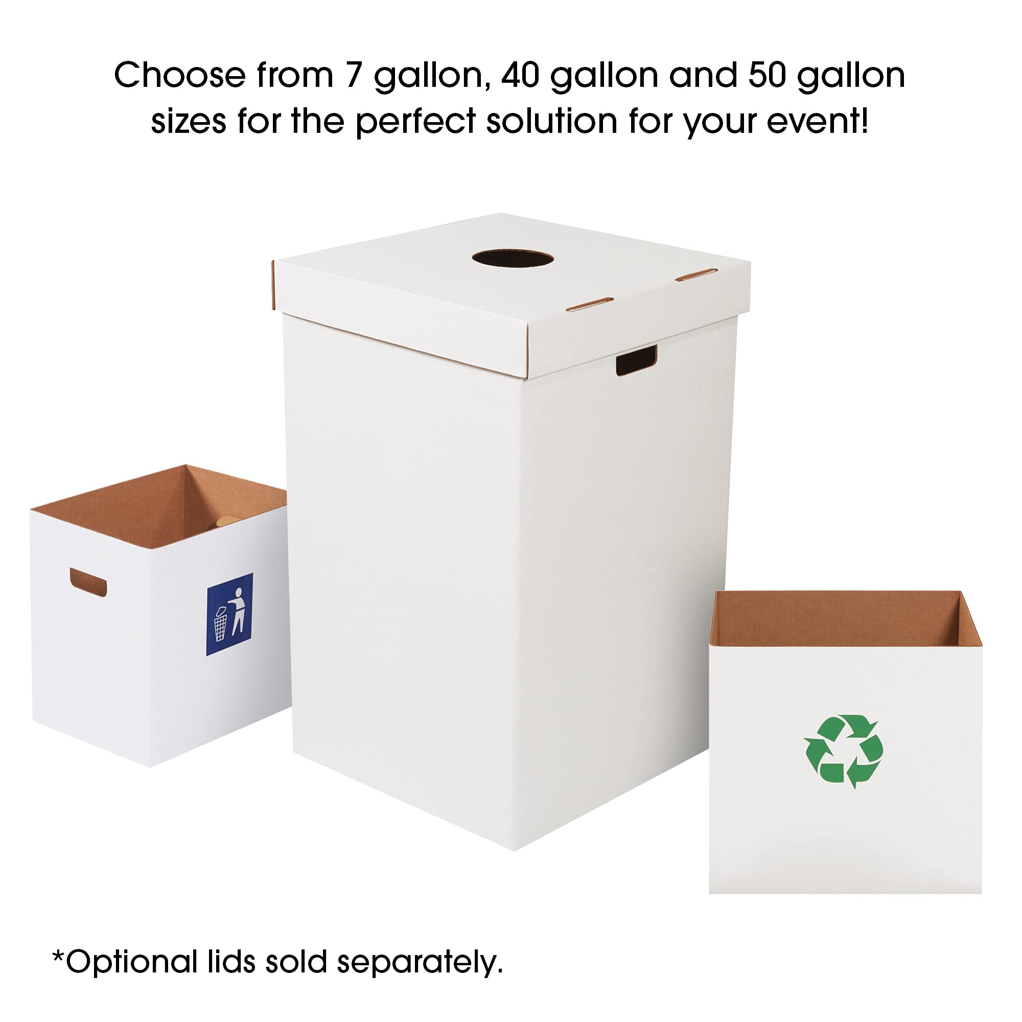 Box USA 40 or 50 Gallon Corrugated Cardboard Trash Can and Recycling Bin Lids with Hole (10-Pack) 18" L x 18" W x 3" H, White, Reusable and Disposable Garbage Lid for Parties and Outdoor Events